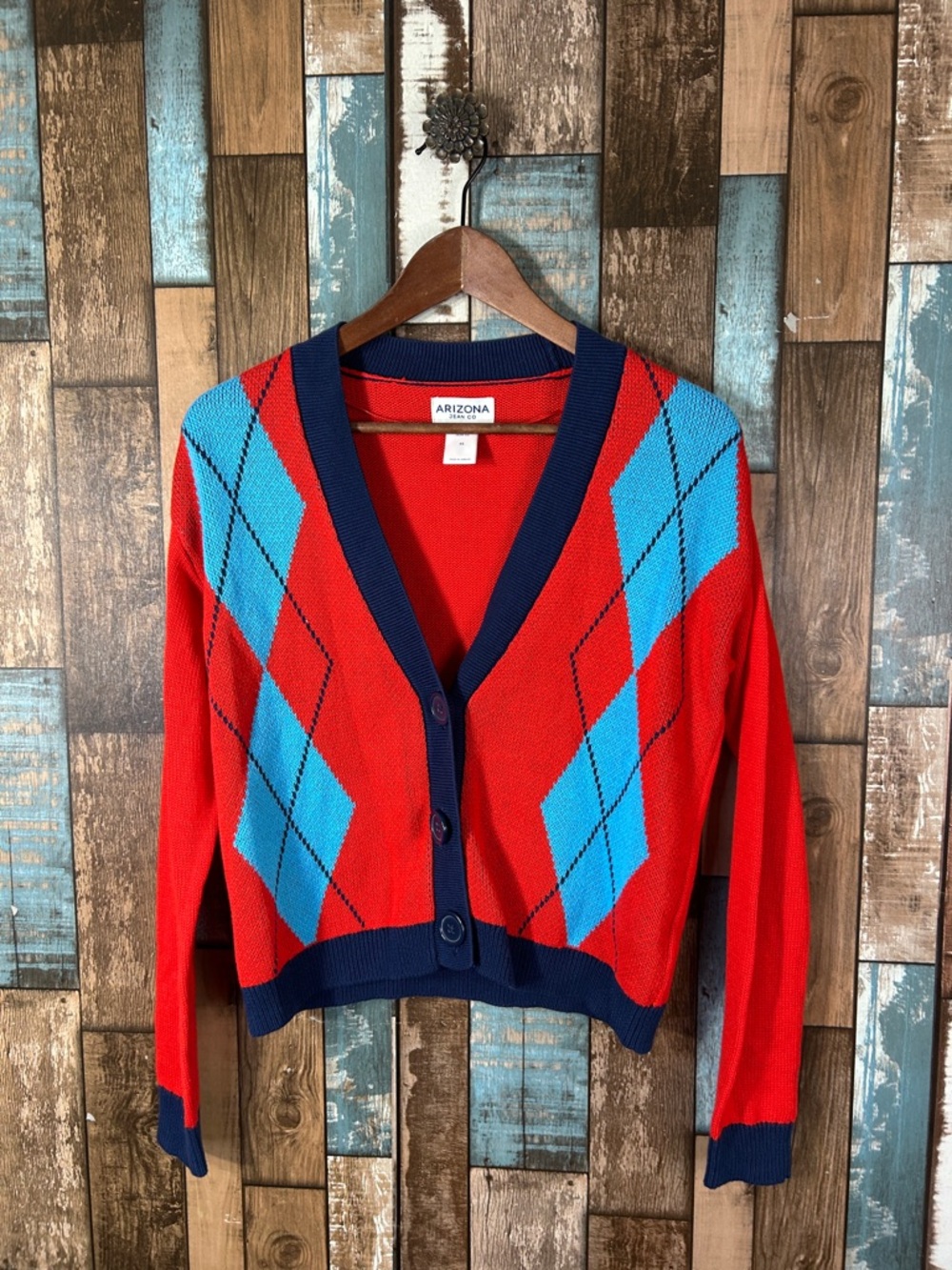 Arizona Preppy Red Cardigan Sweater